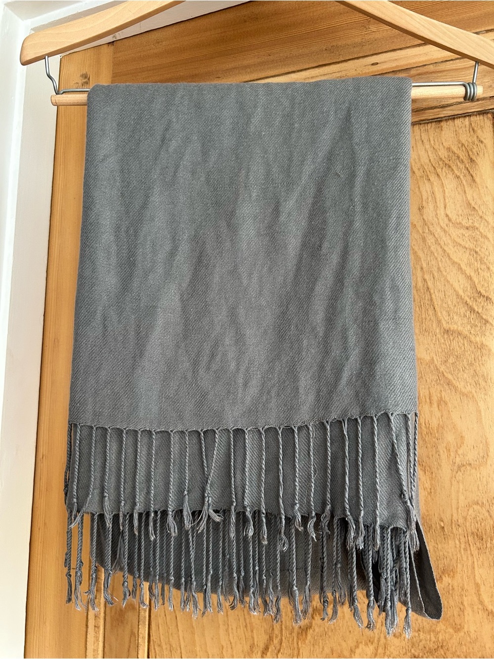 pashmina Gray Fringed Wrap Scarf